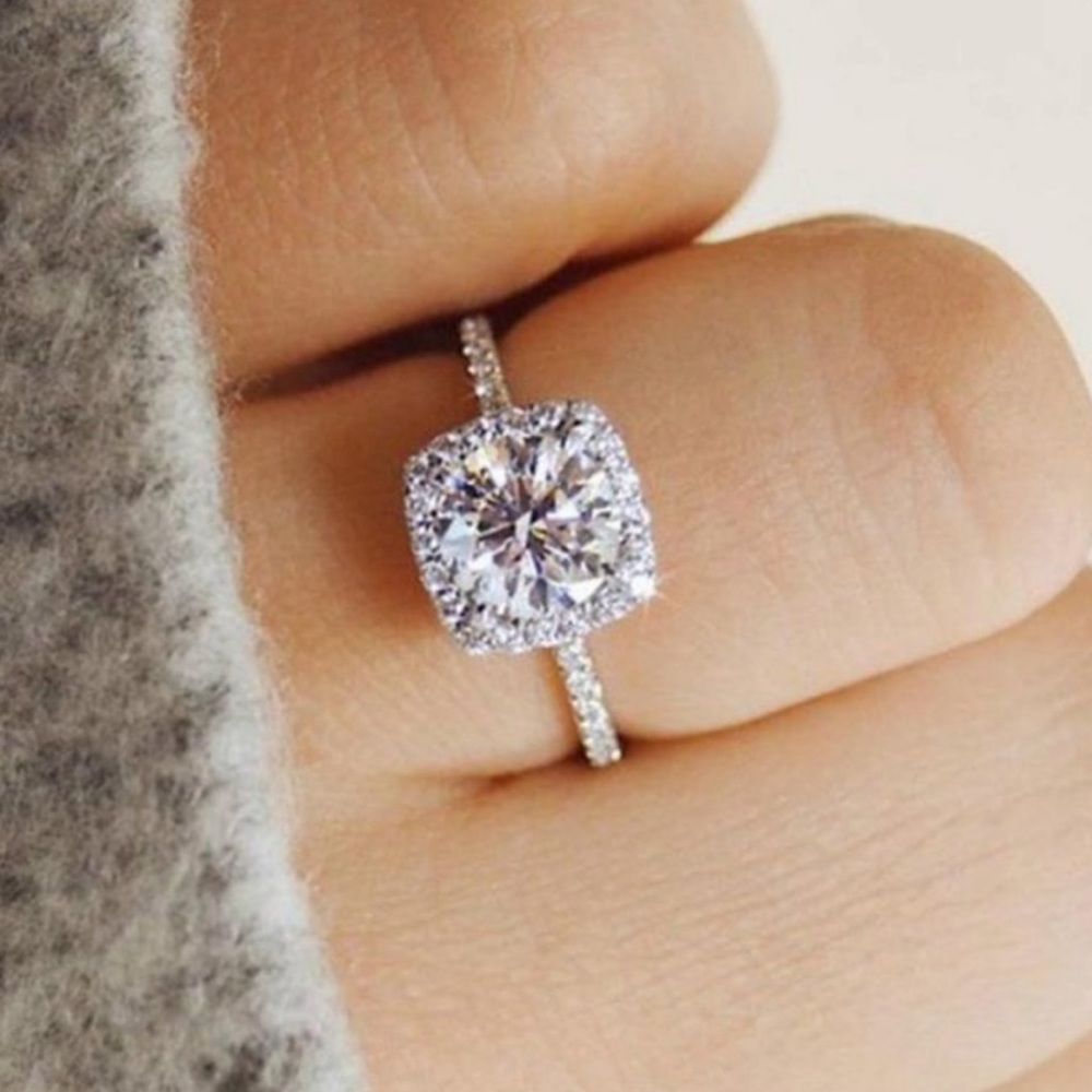 DIAMOND 925 STERLING SILVER ENGAGEMENT RING, CUTE RING, SHINY RING.